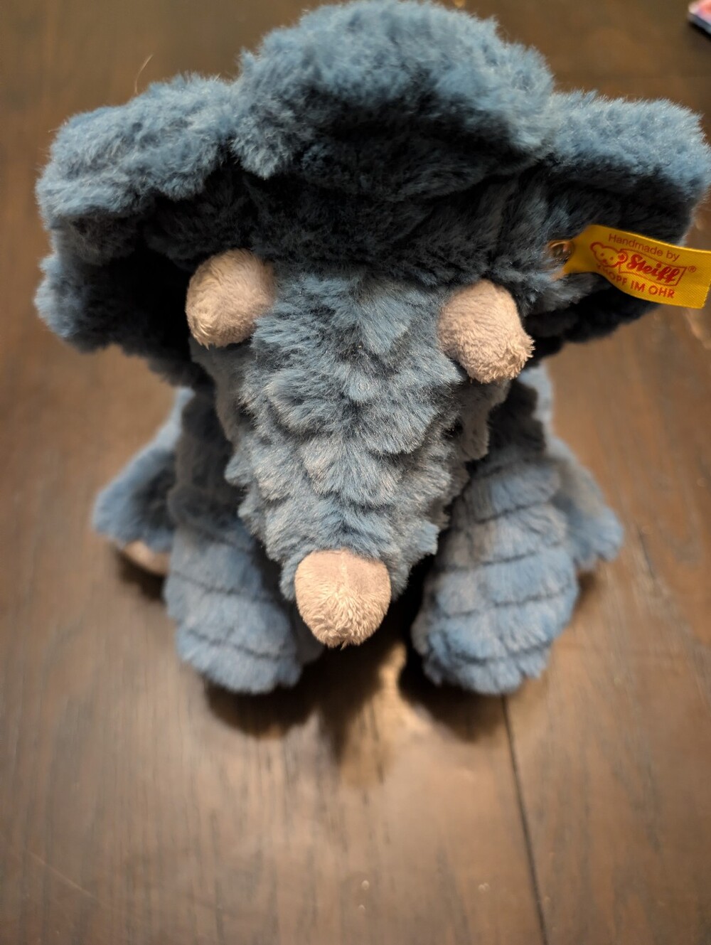 Steiff Blue Triceratops Plush Stuffed Animal - Soft Blue Dino - Picture 4 of 6